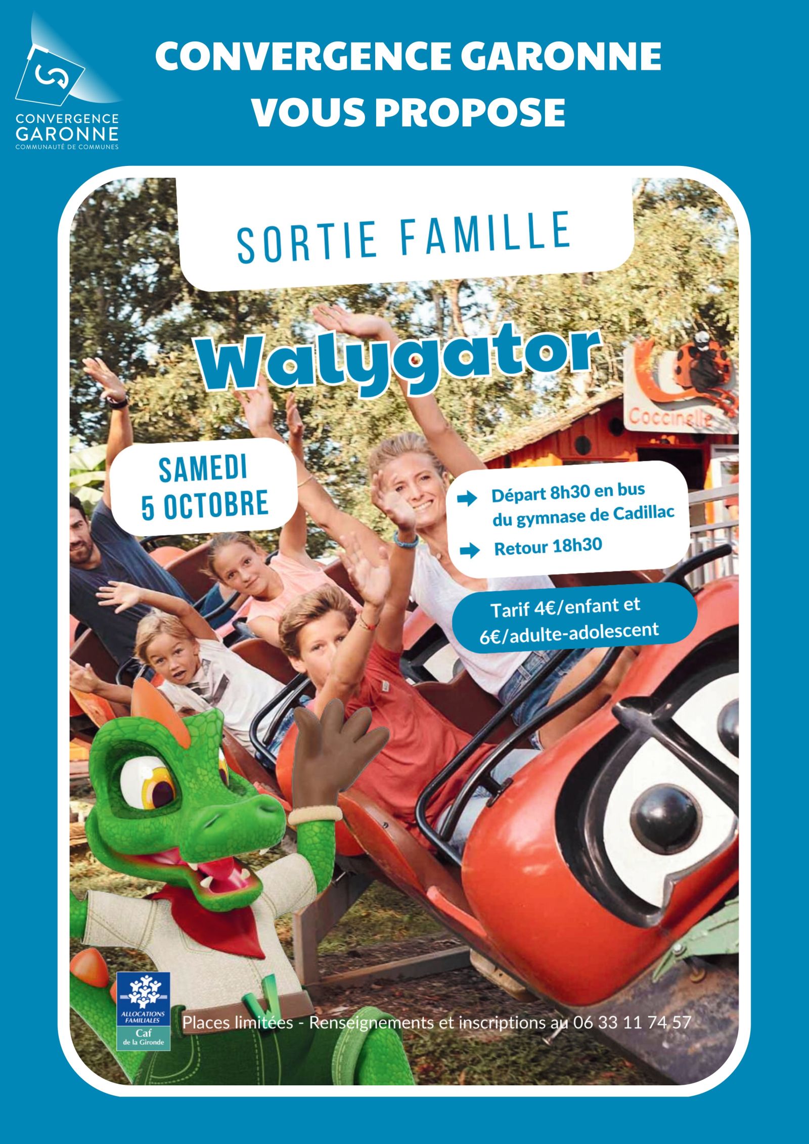 Prochaine SORTIE FAMILLE le samedi 5 octobre 2024 à Walygator Agen.

Informations et inscriptions : au 06.33.11.74.57